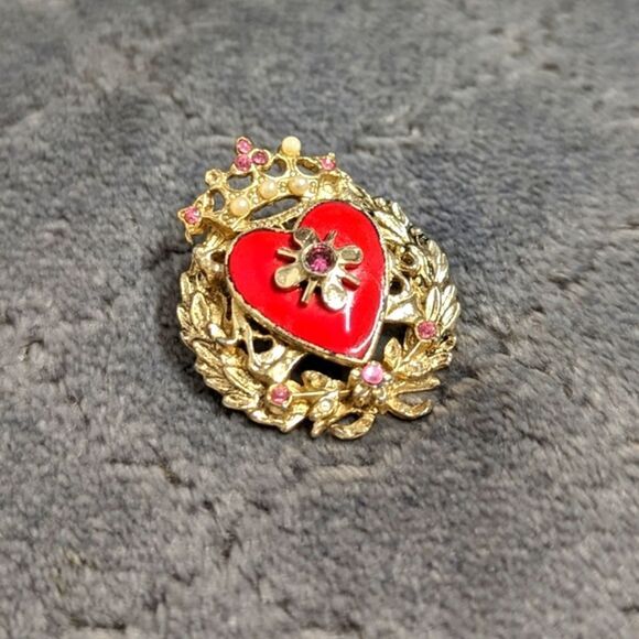 Vtg/Rare 1950s CORO Goldtone, Enamel, Brooche w/ Rhinestone & Seed Pearl Accents - Picture 2 of 13